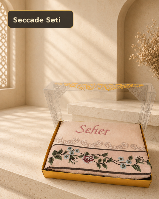 Lüks İpek Saten İsimli Seccade Pembe