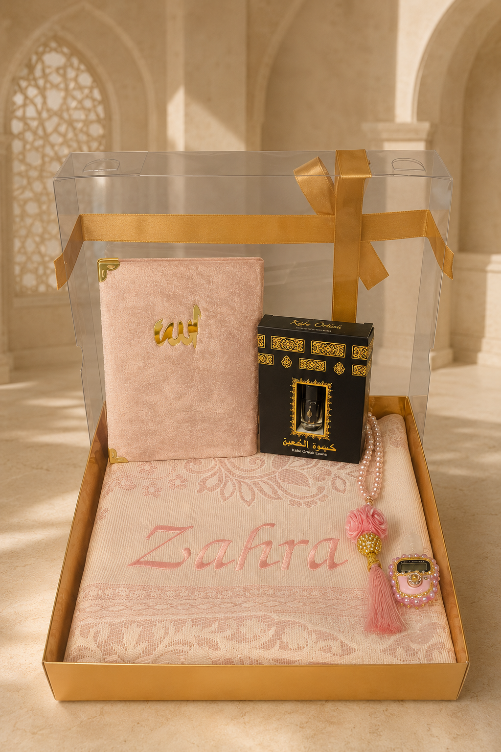 İsimli Tafta Seccade Set Pembe