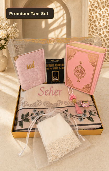 Lüks İpek Saten İsimli Seccade Pembe